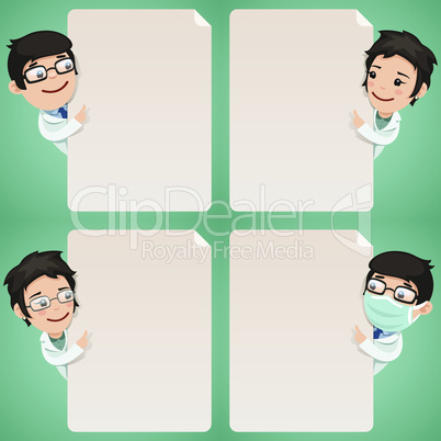Doctors Cartoon Characters Looking at Blank Poster Set