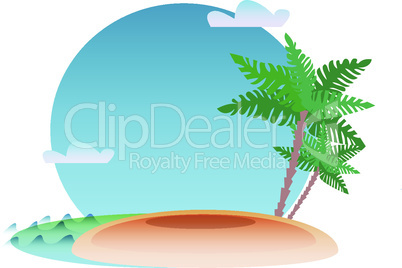 Tropical resort background with the sea, the island and the palm
