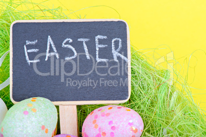Miniature chalkboard with easter eggs