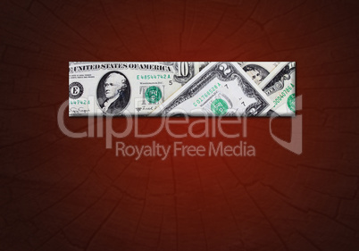 strip from dollars on the dark crimson background