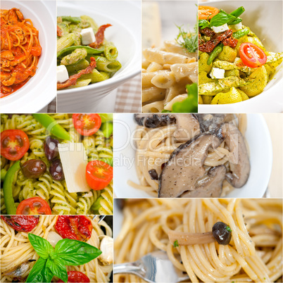 collection of different type of Italian pasta collage