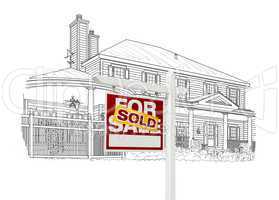 Custom House and Sold Real Estate Sign Drawing on White