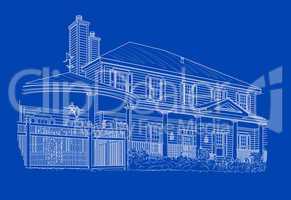 Custom White House Drawing on Blue