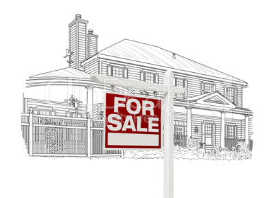 Custom House and Sale Real Estate Sign Drawing on White