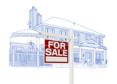 Custom House and Sale Real Estate Sign Drawing on White