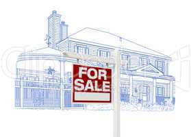 Custom House and Sale Real Estate Sign Drawing on White