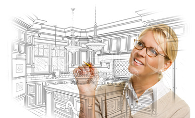 Woman With Pencil Drawing Custom Kitchen Design