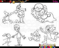 family coloring page cartoon set