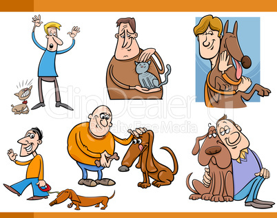 people with pets cartoon set