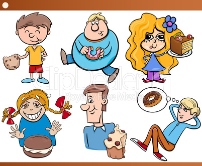 kids and sweets set cartoon