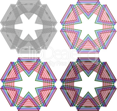 Four circular shapes with triangles