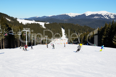 The slope of Bukovel ski resort, Ukraine