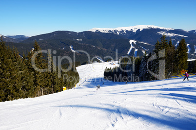 The slope of Bukovel ski resort, Ukraine