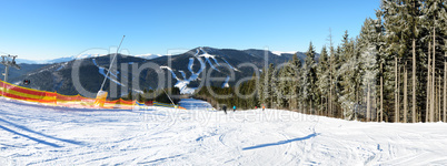 The slope's panorama of Bukovel ski resort, Ukraine