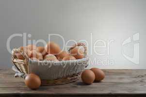 hicken eggs in a basket