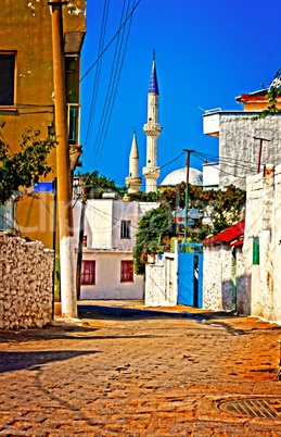 Digital painting of a Turkish village street scene