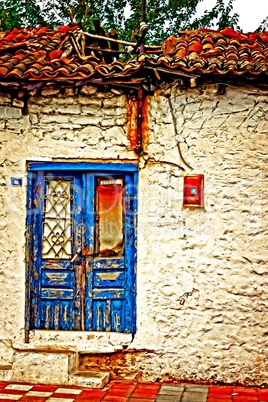 Digital painting of a Turkish village street scene