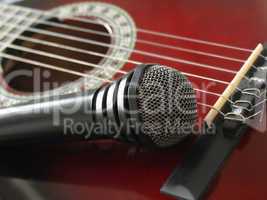 microphone laying on the guitar
