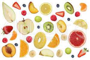 Collage fliegende Früchte wie Orange Frucht, Apfel, Banane und