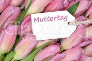 Tulpen Blumen zum Muttertag mit Etikett und Textfreiraum