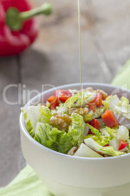 Salad with oil in Bowl