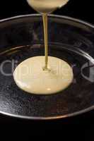 Pancake batters pouring in pan