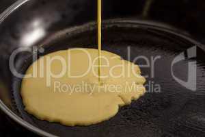 Pancake batters pouring in pan