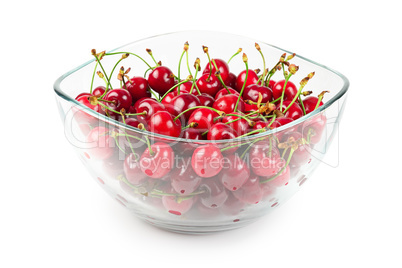 fruits of cherries in a glass bowl