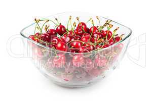 fruits of cherries in a glass bowl