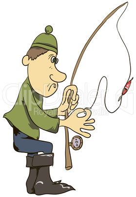 Cartoon fisherman with a fishing rod