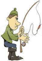 Cartoon fisherman with a fishing rod