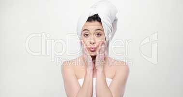 Frustrated Fresh Woman Wrapped in a Towel