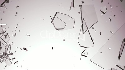Glass broken and shattered in pieces with slow motion. Alpha