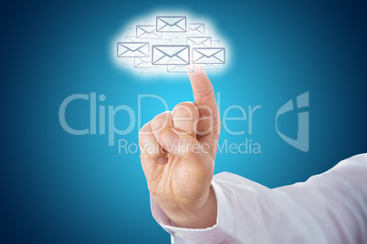 Finger Touching Email Icons Shaping A Cloud Symbol