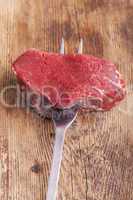 Steak auf einer Fleischgabel