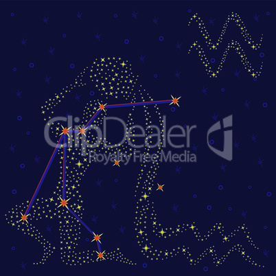 Zodiac sign Aquarius over starry sky