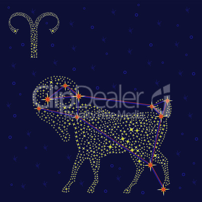 Zodiac sign Aries over starry sky