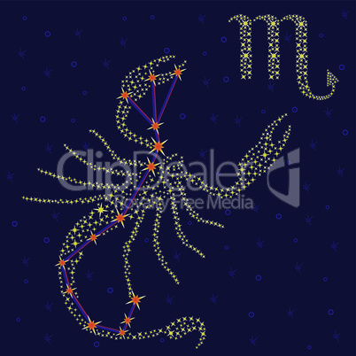 Zodiac sign Scorpio over starry sky