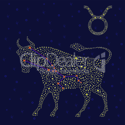 Zodiac sign Taurus over starry sky