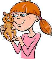 girl with hamster cartoon
