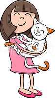 girl with kitten cartoon