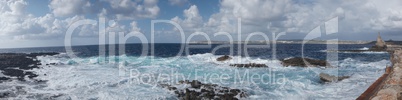 Panoramic seascape on a rocky coastline