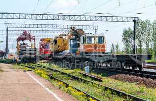 Train with special track equipment at repairs