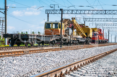 Train with special track equipment at repairs