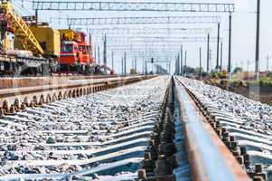 Train with special track equipment at repairs