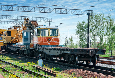 Train with special track equipment at repairs