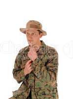 Soldier in camouflage uniform.