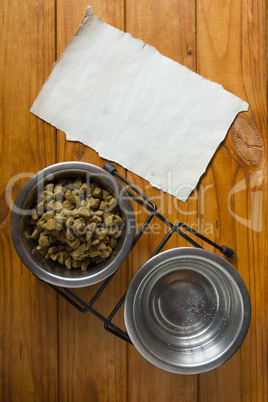 Food in metal bowl for your pet