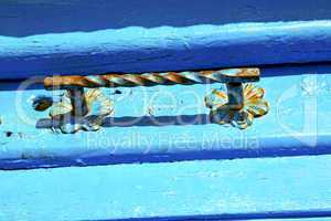 blue metal    morocco in  facade home and safe padlock