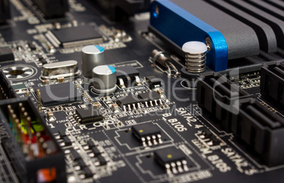 Electronic collection - digital components on computer mainboard